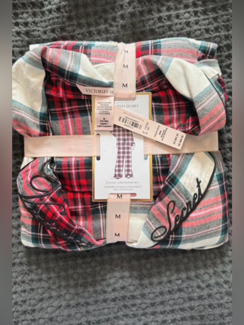 Victoria's Secret Pink, Green & White Plaid Flannel Kids Pajama Set